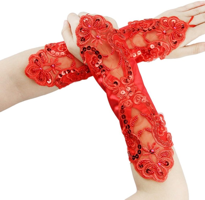 PURFUN Girls Princess Satin Lace Long Fingerless Gloves - Holy Communion, Halloween, Wedding, Flower Girl - Image 4